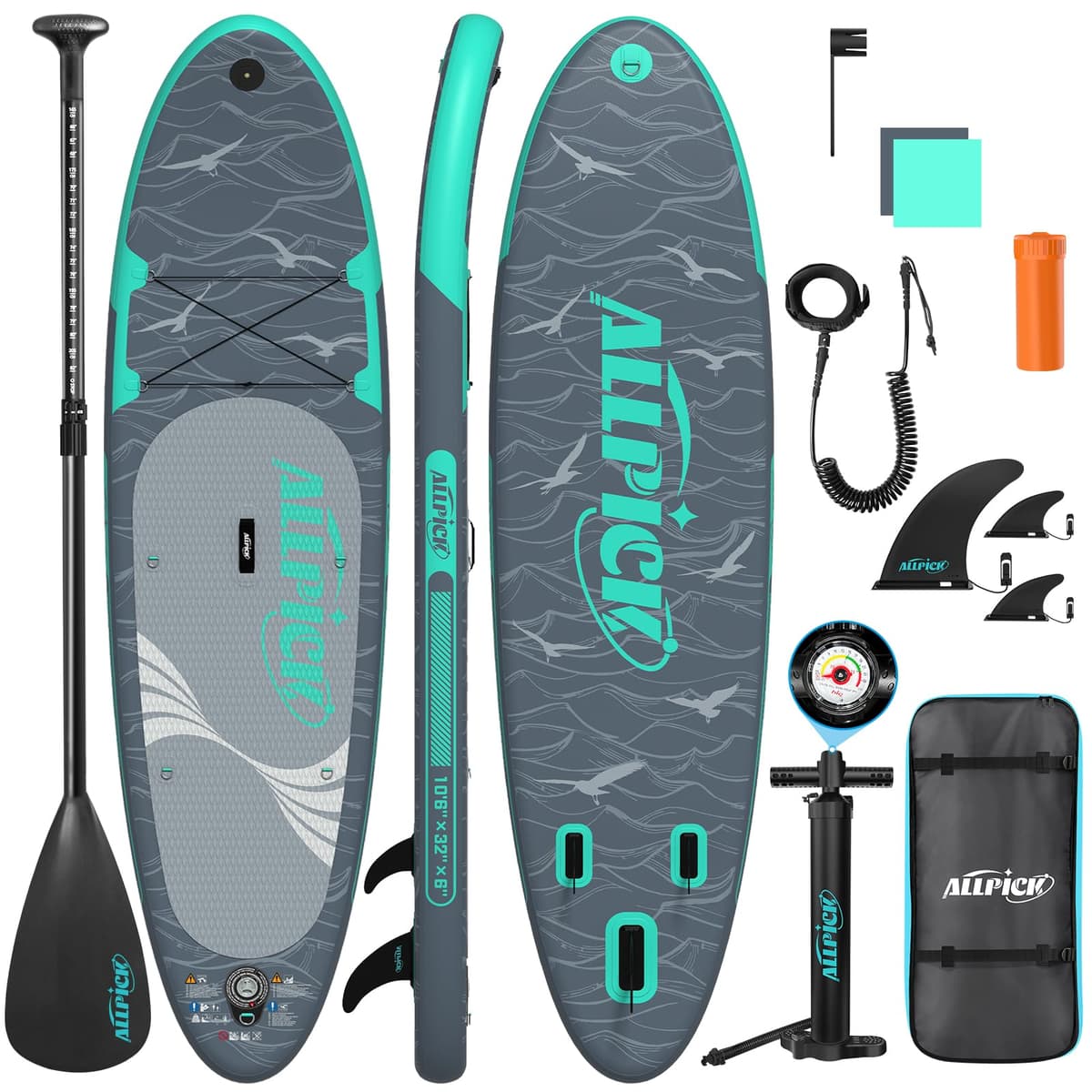 ALLPICK SUP Board 320cm - Seevogel Grau Türkis - ALLPICK SUP Board